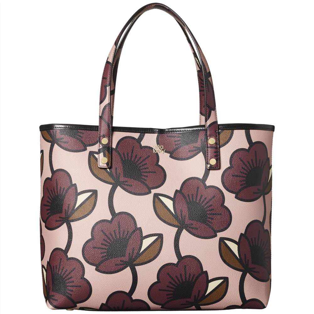 Orla Kiely Passion Flower Print Tillie Leather Shoulder Bag Aubergine Orla Kiely Handbags