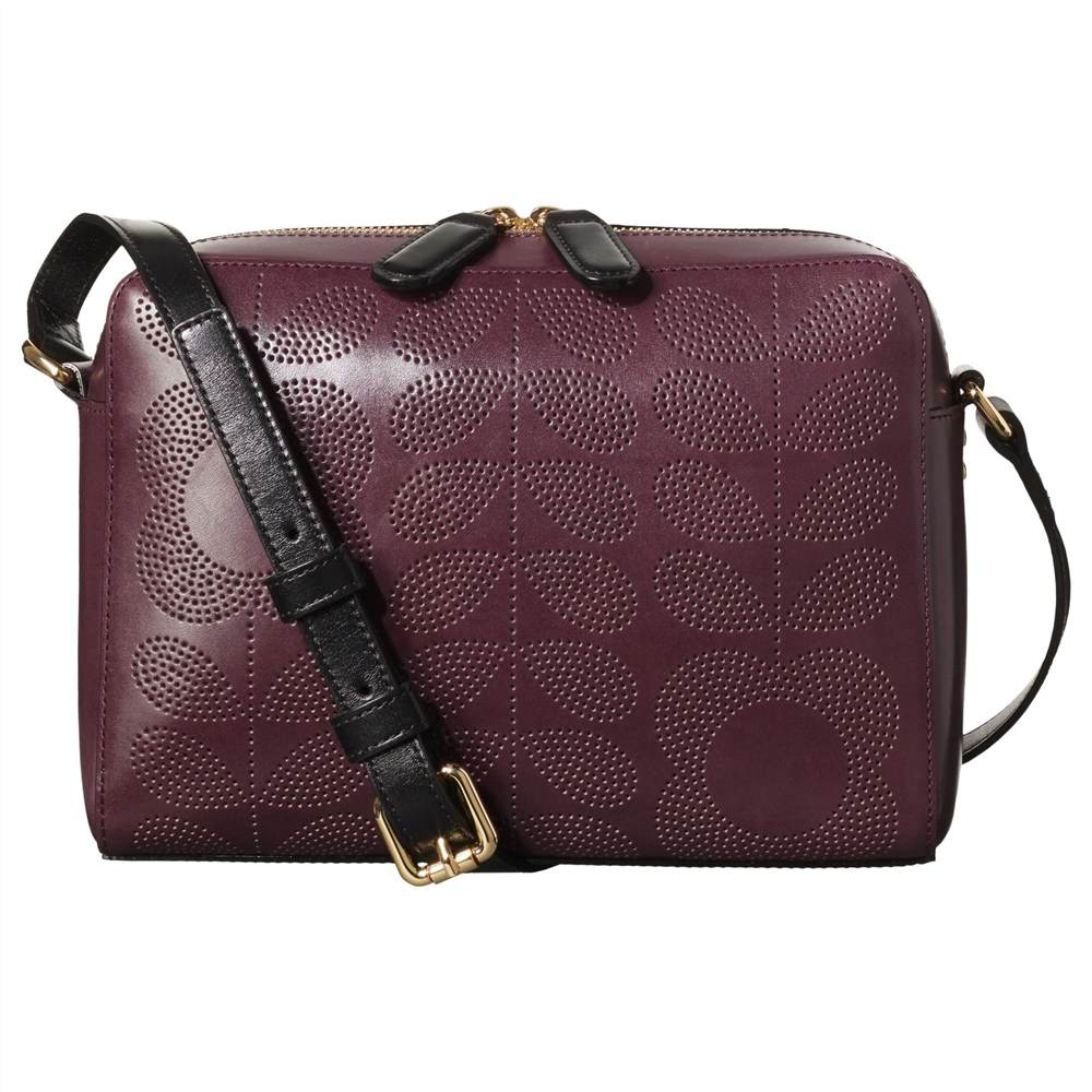 Orla Kiely Punch Tall Flower Leather Abbey Cross Body Bag Plum Orla Kiely Handbags