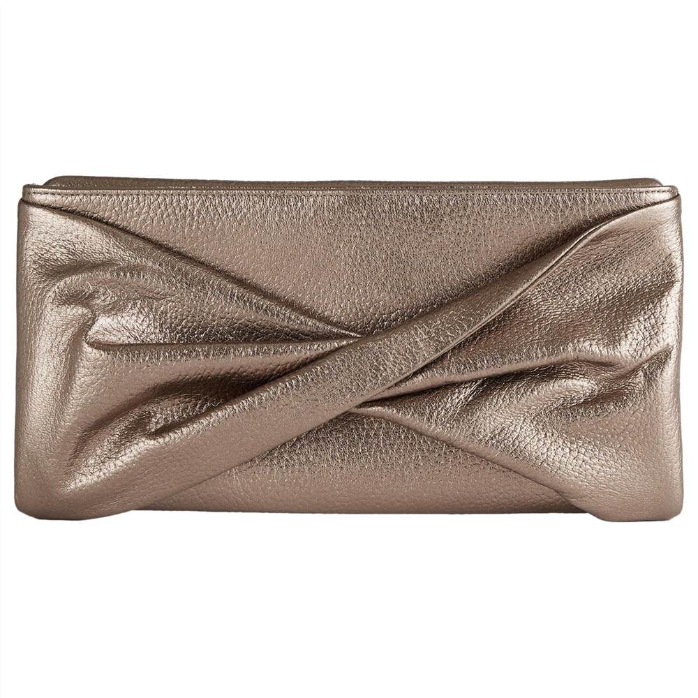 Reiss Beau Leather Knot Evening Bag Gold Reiss Handbags