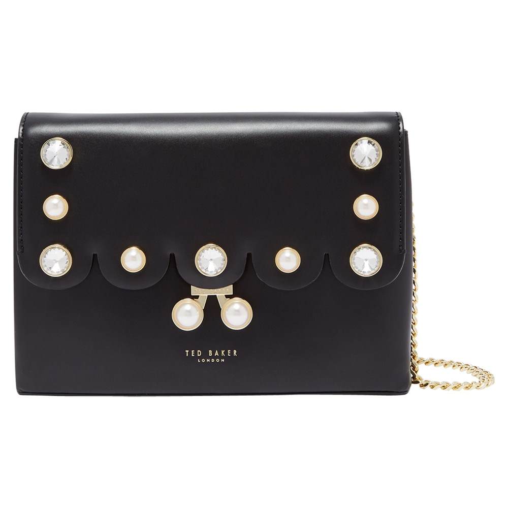 TB-London Saraa Pearl Embellished Leather Cross Body BagBlack TB-London Handbags