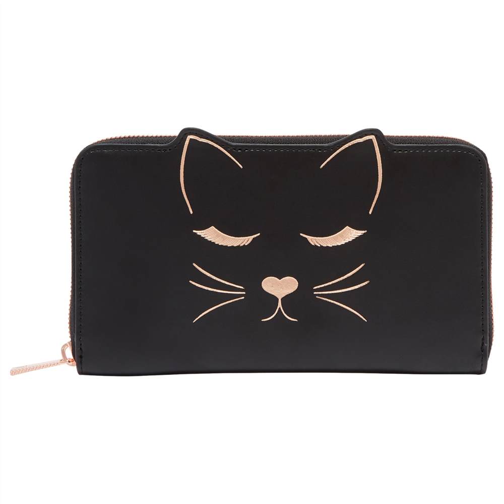 TB-London Tammy Leather Cat Zipped Matinee Purse Black TB-London Purses