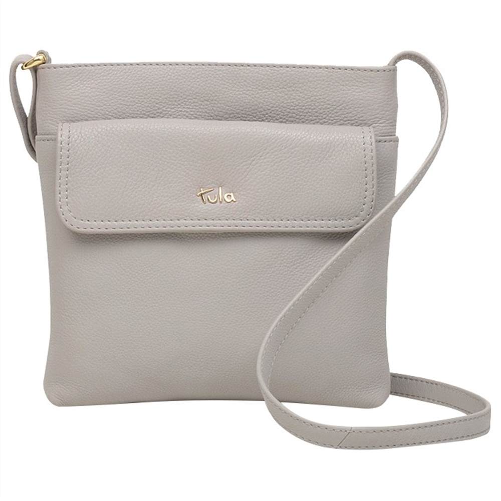 Tula Nappa Originals Pebble Leather Medium Zip Top Cross Body BagLight Grey Tula Handbags