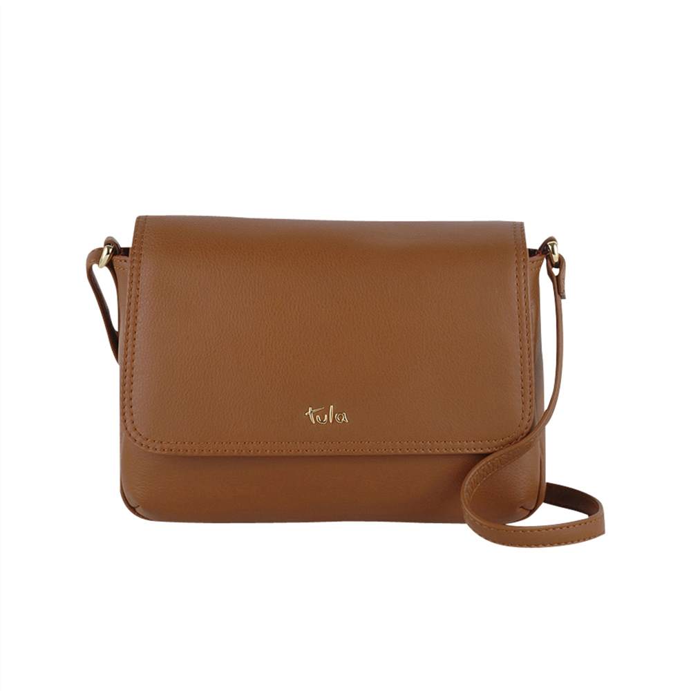 Tula Nappa Small Flapover Shoulder Bag Tan Tula Handbags