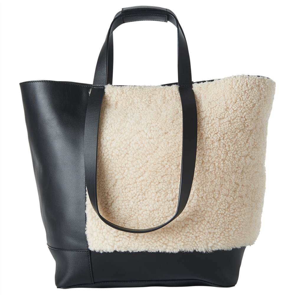 Whistles Hampson Shearling Tote Cream/Black Whistles Handbags