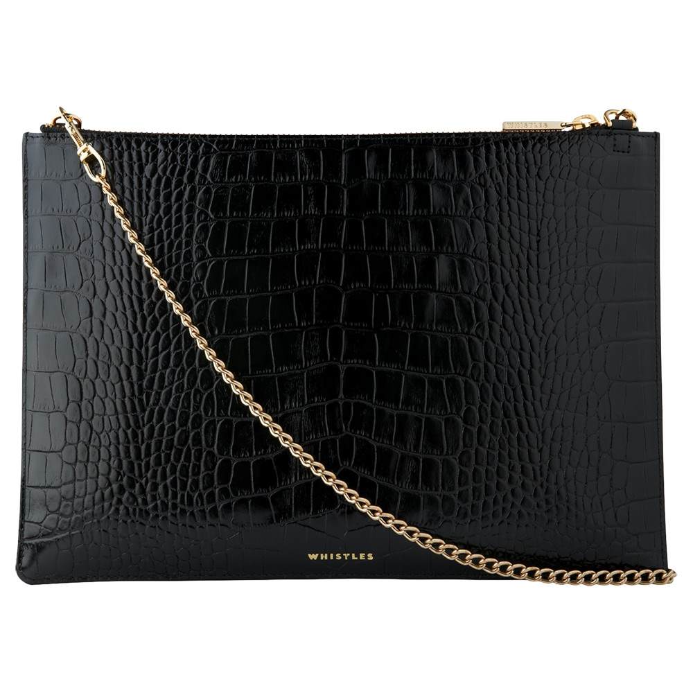 Whistles Leather Large Clutch Black Whistles Handbags