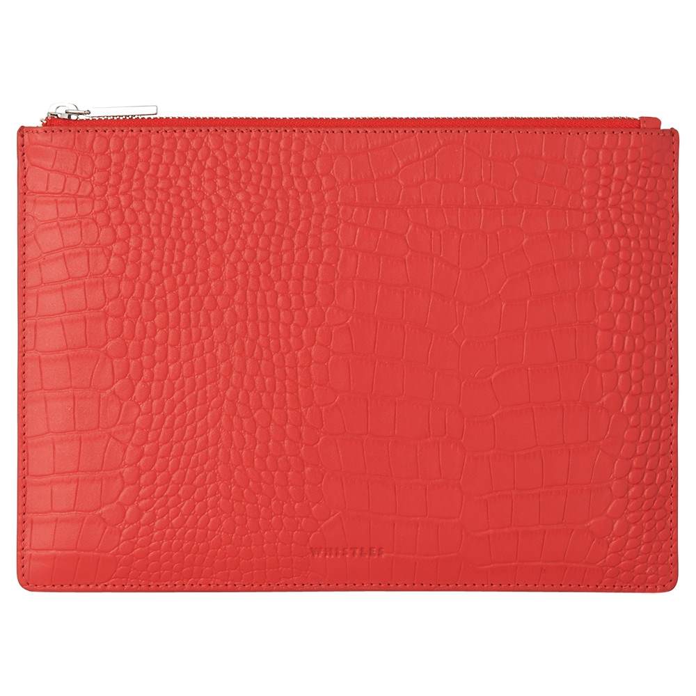 Whistles Matte Croc Medium Leather Clutch Bag Red Whistles Handbags