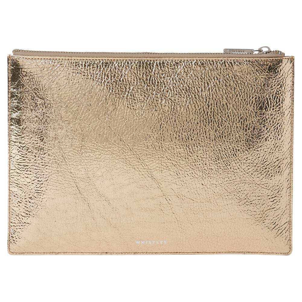 Whistles Metallic Medium Leather Clutch BagGold Whistles Handbags