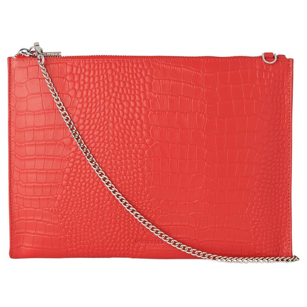 Whistles Rivington Croc Textured Leather Clutch Bag Red Whistles Handbags