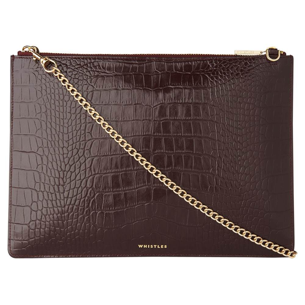 Whistles Rivington Shiny Leather Clutch BagBurgundy Whistles Handbags