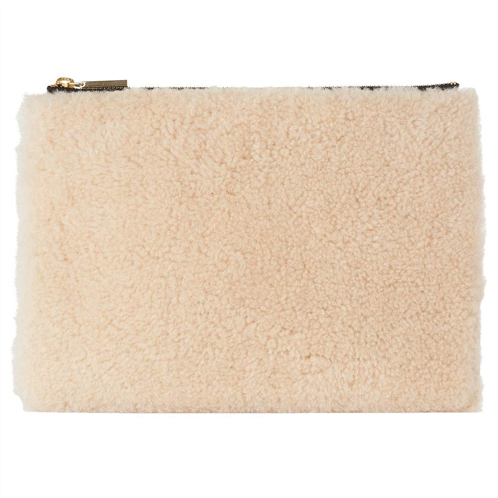 Whistles Shearling Medium Clutch Cream/Multi Whistles Handbags