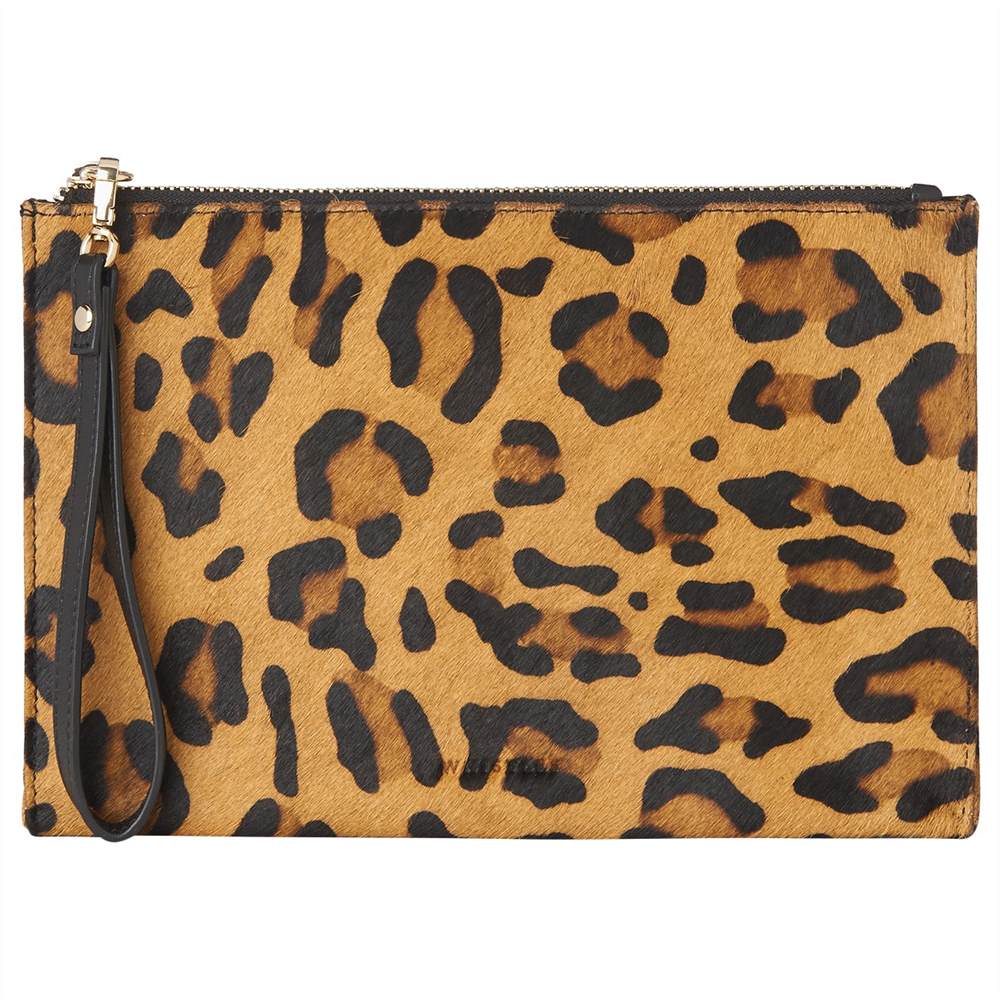 Whistles Velvet Wristlet Clutch Bag Leopard Print Whistles Handbags