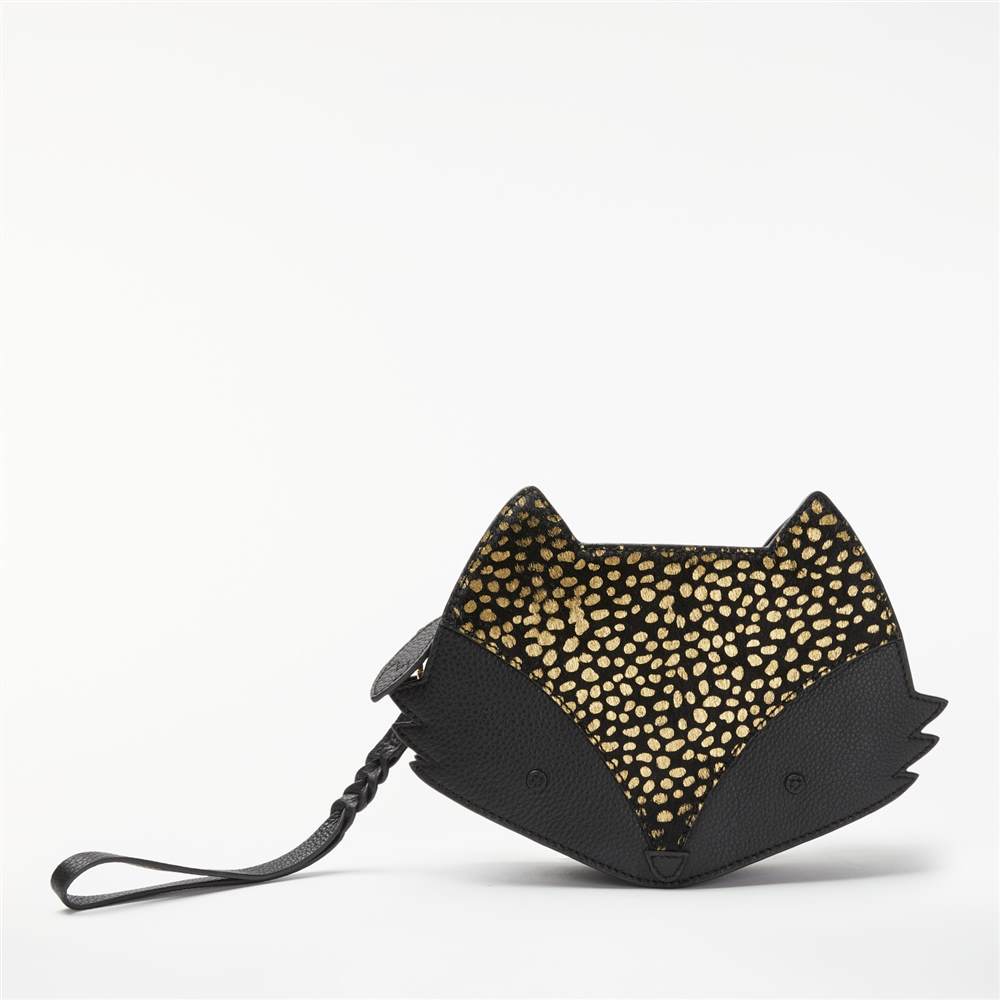 bell fox Fox Printed Pebbled Leather Cross Body Bag Black Pony/Gold bell fox Handbags