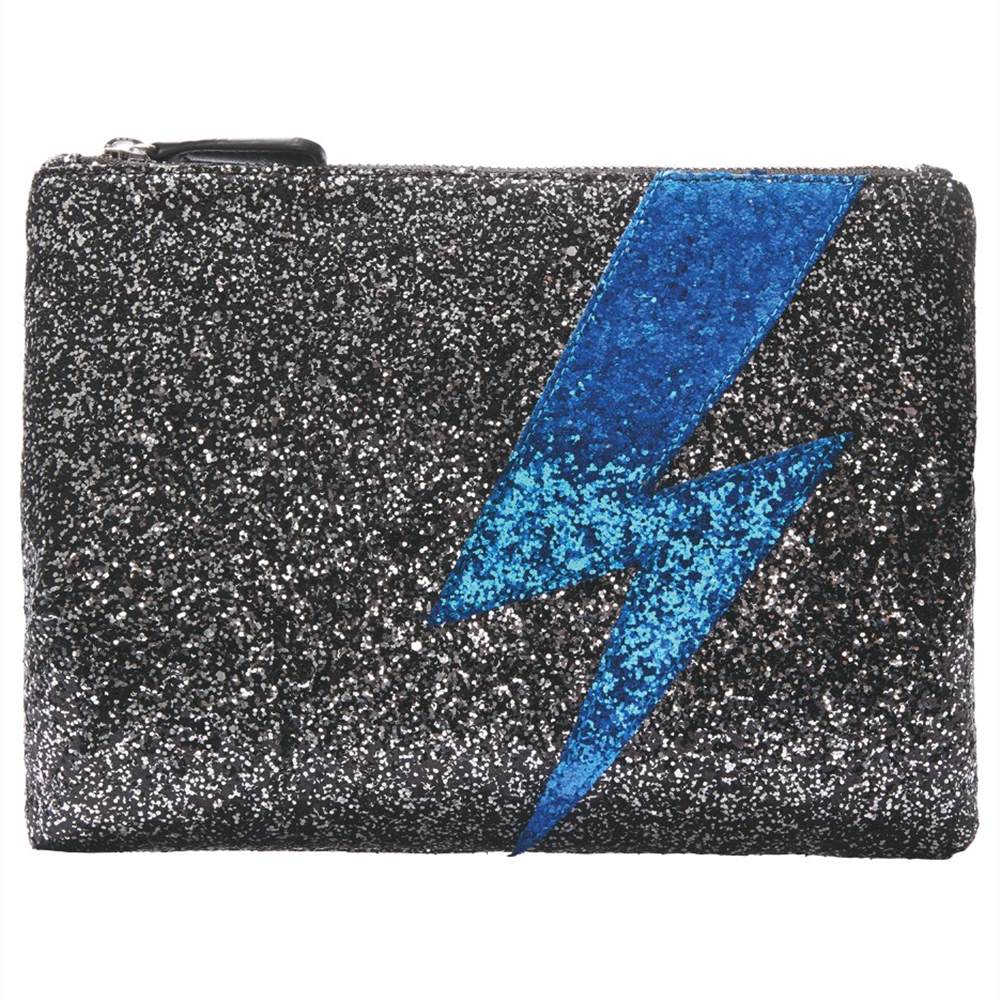 hush Glitter Lightning Bolt Clutch Bag Black/Blue hush Handbags